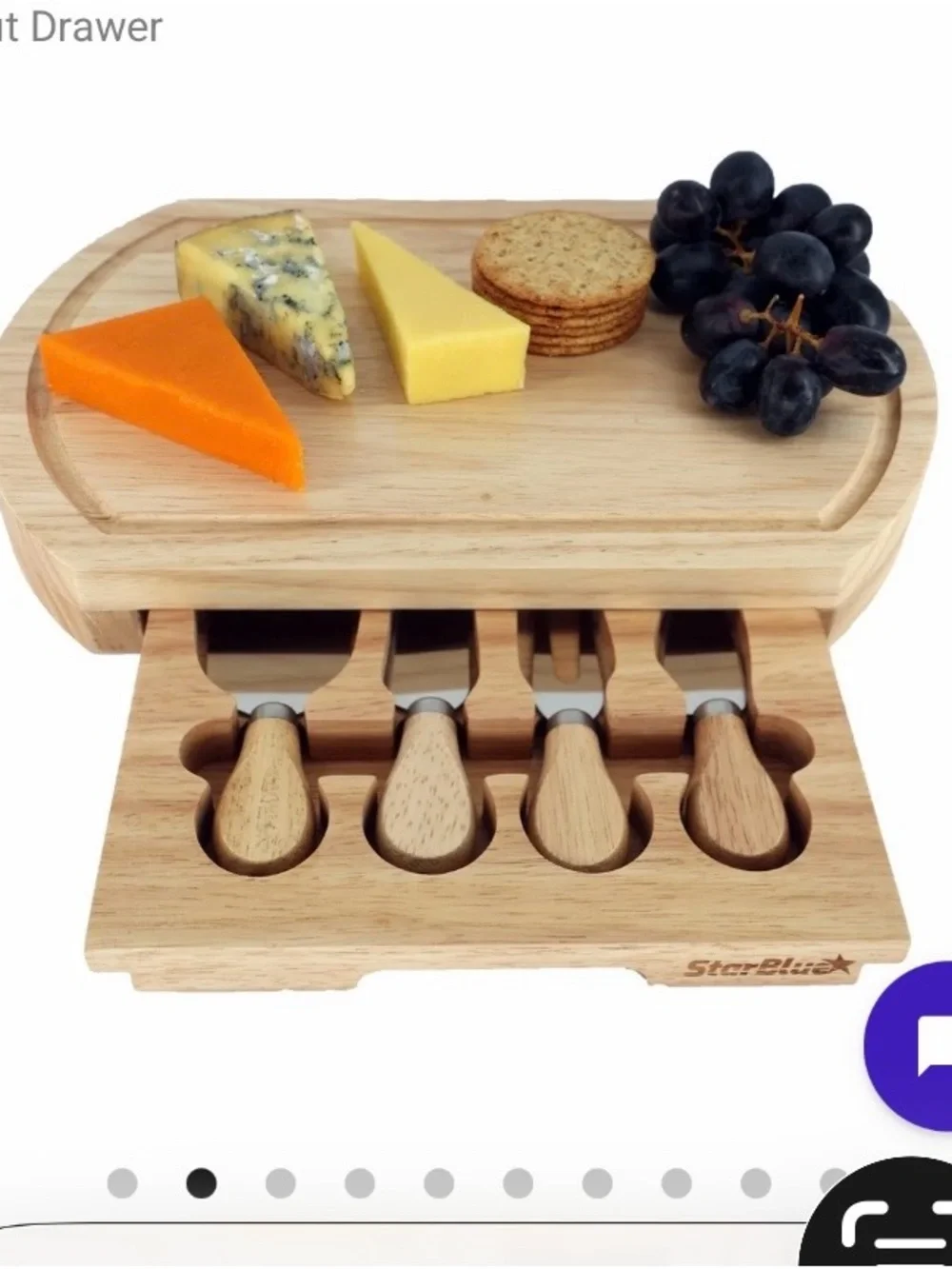 Wood Cheese Board with Four Matching Knives